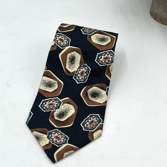 Christian Dior Monsieur Vintage Silk Blue Brown Cream Pointed Tie - Picture 1 of 7